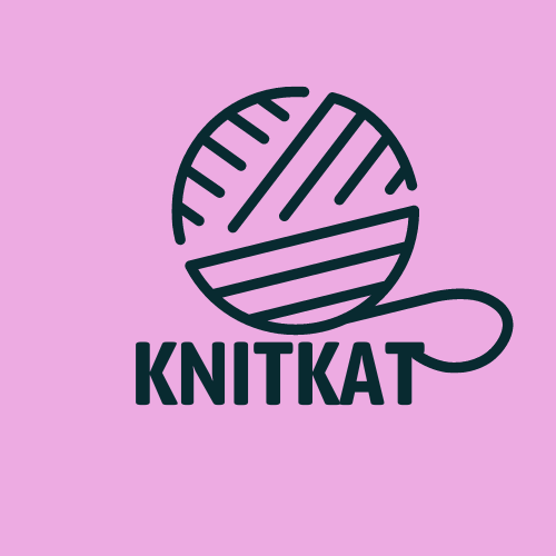 Logo: Stilisiertes Wollknäuel mit Untertitel Knitkat